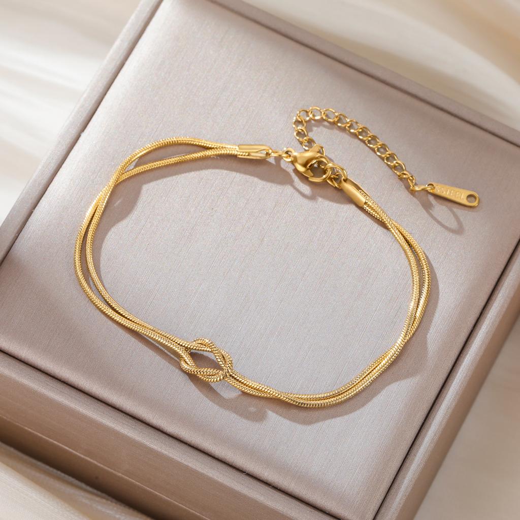 Braccialetti per Coppia in Acciaio Inossidabile Colore Oro Nero Catena Doppia a Serpente Nodi d'Amore Braccialetti Donna Uomo Gioielli Minimalisti Regalo