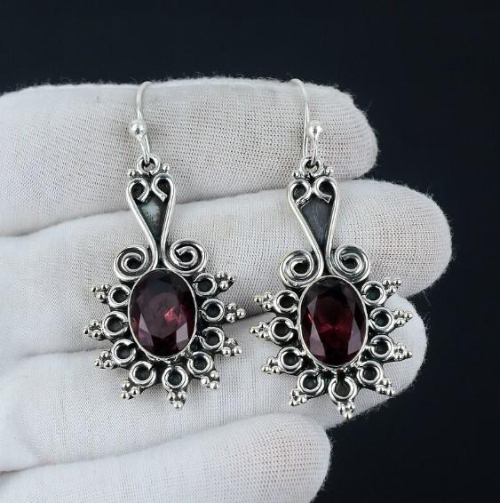 Red Garnet Earring, Red Garnet Silver Earring, Red Garnet Stone Earring, 925 Sterling Silver Earring, Gemstone Earring, Dangle Earring
