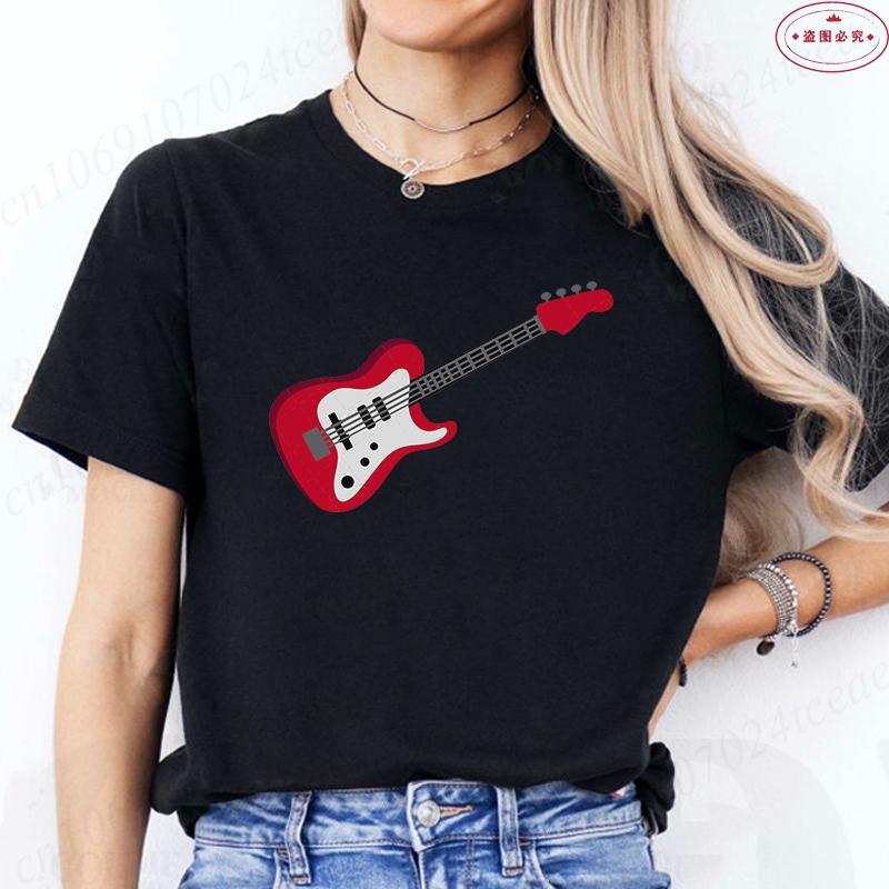 Aesthetic T-shirt Women Clothing Fashion Guitar Graphic Y2k Tops Harajuku Comfortable O Neck Short Sleeve Female Tees Shirt