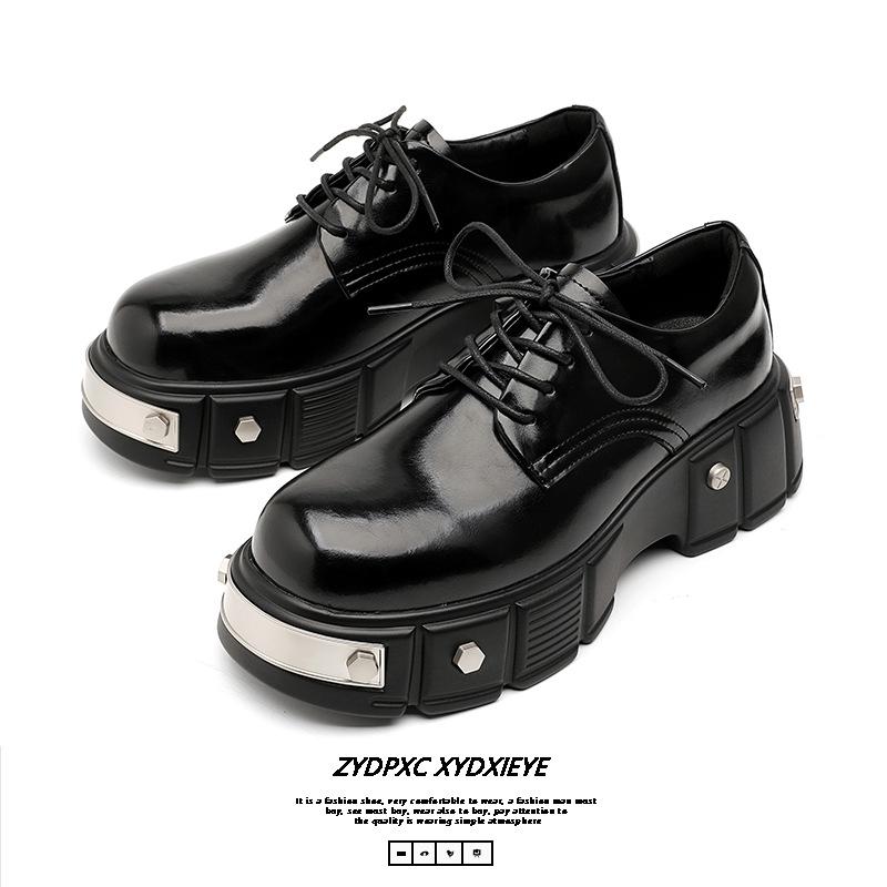 Platform muffin loafers men's small metal nuts small leather shoes British lace-up derby shoes 22988-E