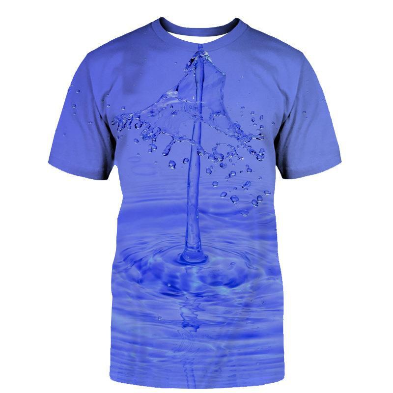 European and American Gradient Color Water Droplet T-shirt 3D Digital Printing Men's Short Sleeved Casual T-shirt