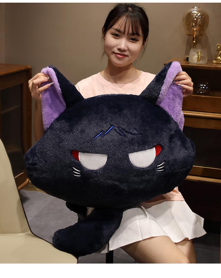 Large Black Scara Cat Plush Pillow - Cute Anime Cartoon Cushion Pendant Backrest