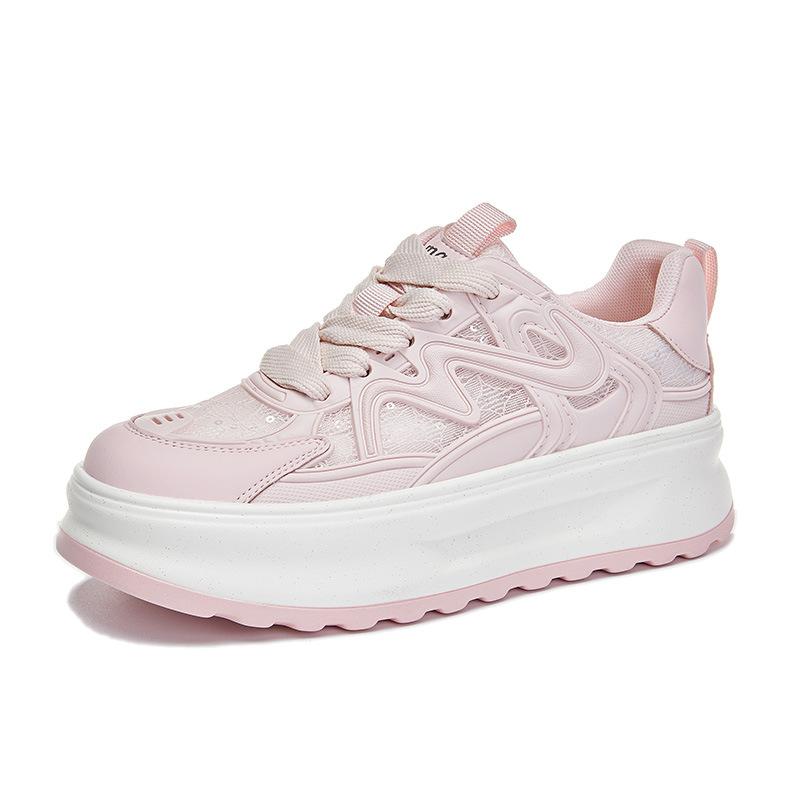 Leather Little White Shoes Women's 2025 Summer New Breathable Mesh Sports Board Shoes Casual Versatile Thick Sole Heightening Women's Shoes