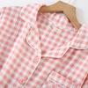 Spring / Autumn Cotton Double Gauze Ladies Plaid Pajama Set Simple Thin Homewear Long Sleeve Trousers Pajamas for Women Set