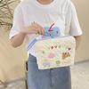 Cartoon Embroidery Women's Cosmetic Bag Soft Polyester Quilting Female Makeup Wash Storage Bags Handle Students Pencil Case