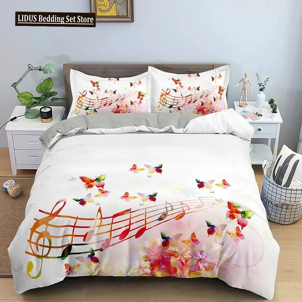 Music Notes Bedding Set Duvet Cover Set Piano Keys Keyboard Bed Set Classic Music Melody Comforter Cover For Kids Boys Girls