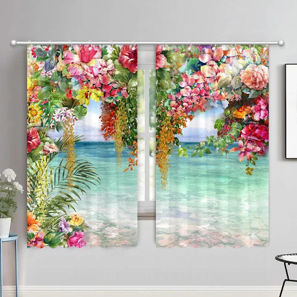 Watercolour Leaves Hummingbird Curtains Living Room Bedroom Home Decor Curtains Floral Polyester Shower Curtain with Hooks