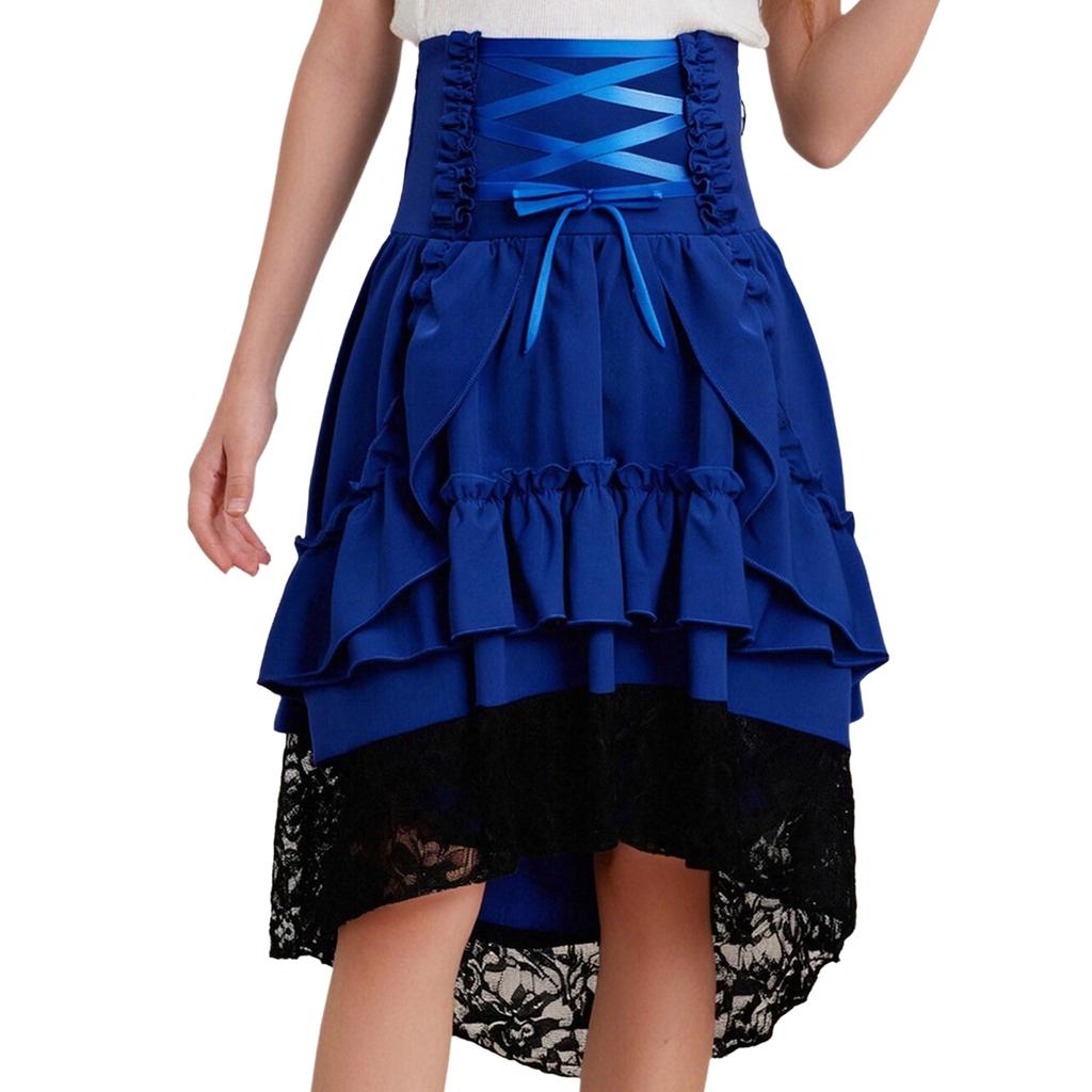 Costume Medievale Rinascimentale per Ragazze Vintage Vittoriano Gonna a Volant Stratificata Vita Alta Allacciatura Gotico Steampunk