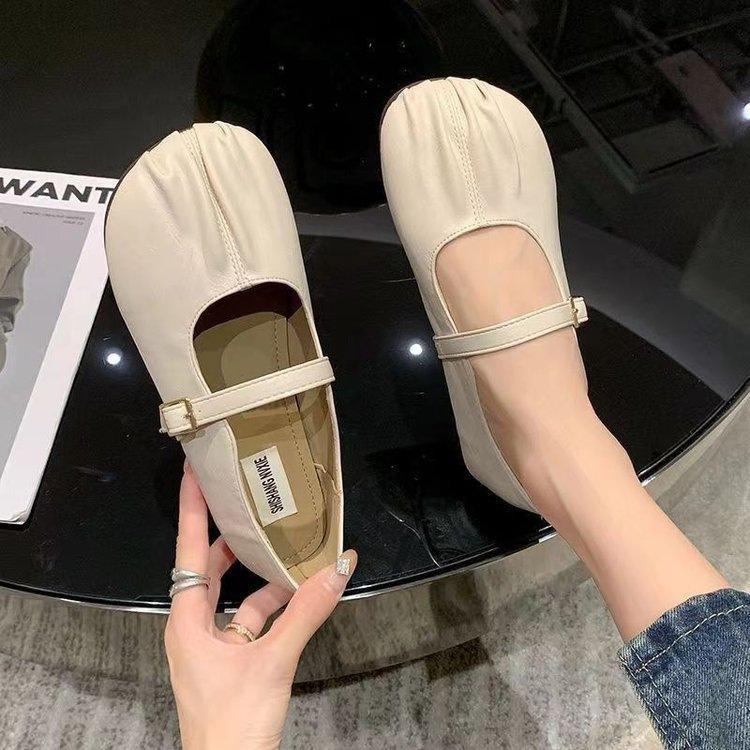 French retro pleated beanie shoes flat sole lightweight soft sole comfortable non-slip single shoes