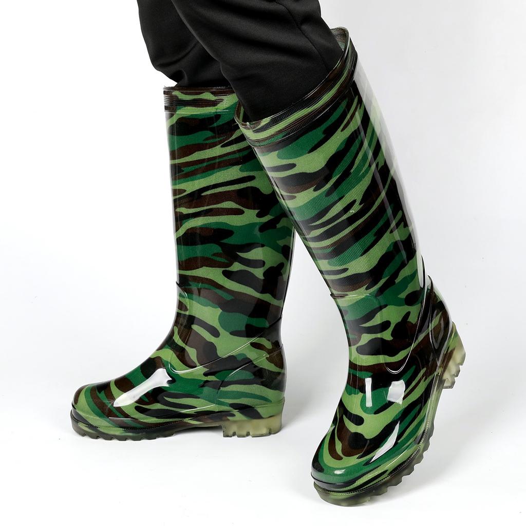 beef tendon sole camouflage rain shoes men's tall tube non-slip medium tube thickened velvet men