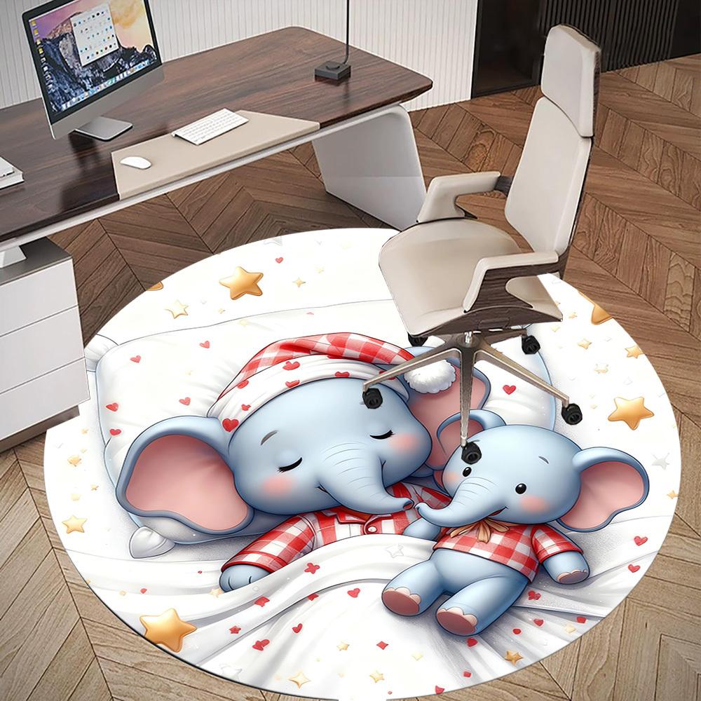 1pc elephant pajamas Round Chair mat Area Rug - Non-Slip, Floor Mat for Office, Bedroom, and Indoor Decor c1118248