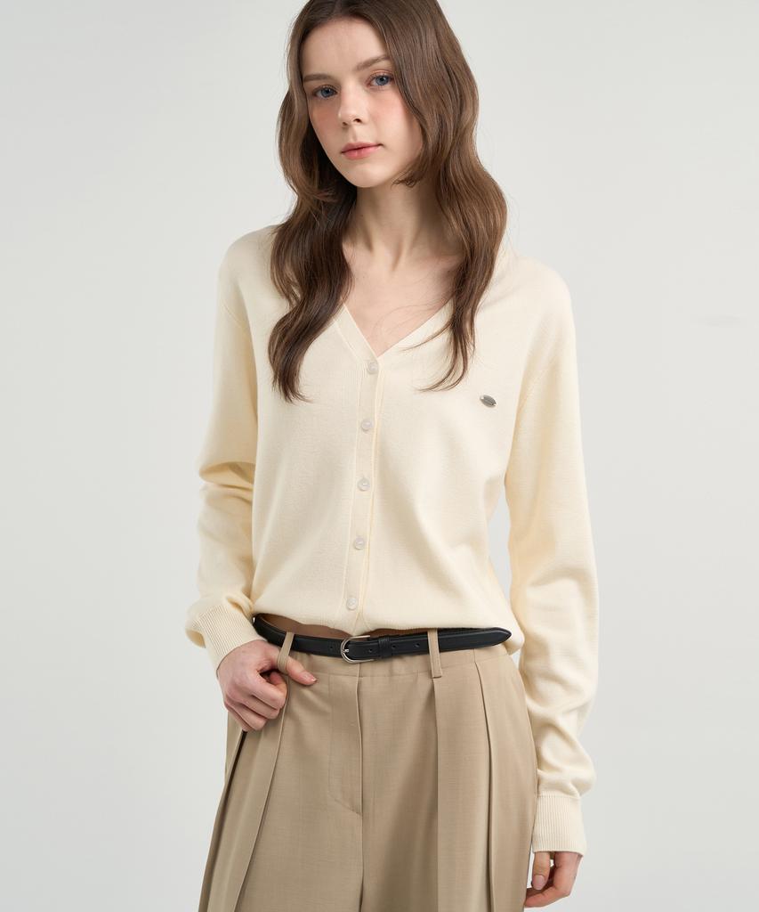 Omiou Washable V-Neck Cardigan_Cream White