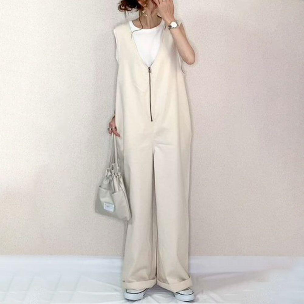 2024 Summer Japanese Cotton Linen Wide-Leg Overalls Jumpsuit - 3 Colors Available