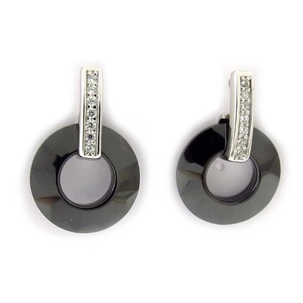 Les Trésors De Lily [K6676] - Boucles Argent 'Sissi' noir céramique argenté (rhodié) - 17x11 mm