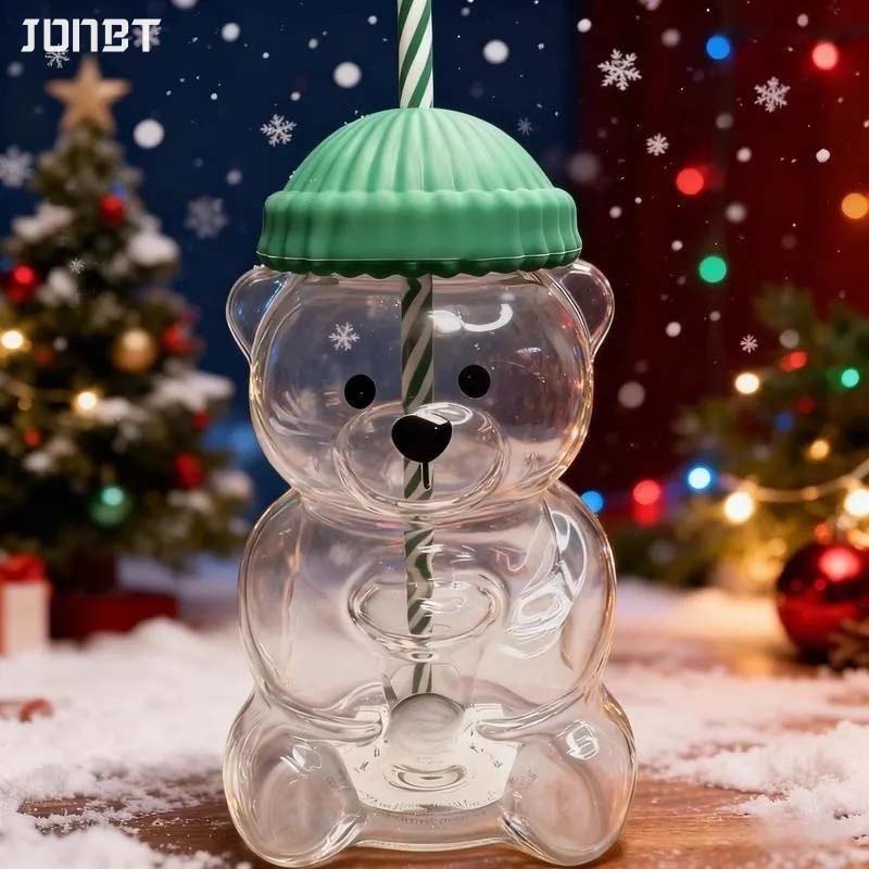 Kreative Bärenbechergläser mit Strohhalm & Deckeln Klarglasbecher für Starbucks Kaffeetassen Milchgetränk Wasserbecher für Weihnachtsgeschenke