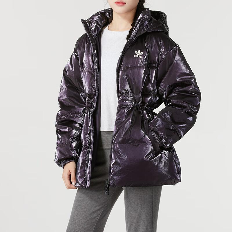 Adidas Originals Three Stripes Series Warm Comfortable Fashion Hooded Down Jacket Women Outerwear Purple JD3780
