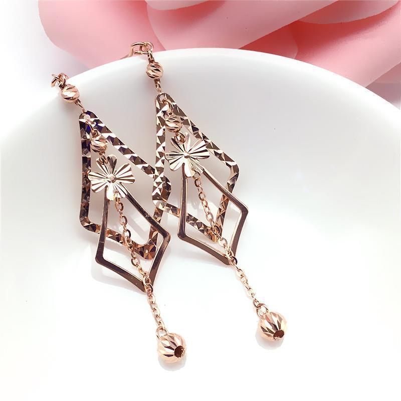 

Exquisite Purple Gold Rose Gold Geometric Rhombus Transfer Bead Earrings Temperament Hong Kong Style Cold Wind Light Luxury Versatile Earrings