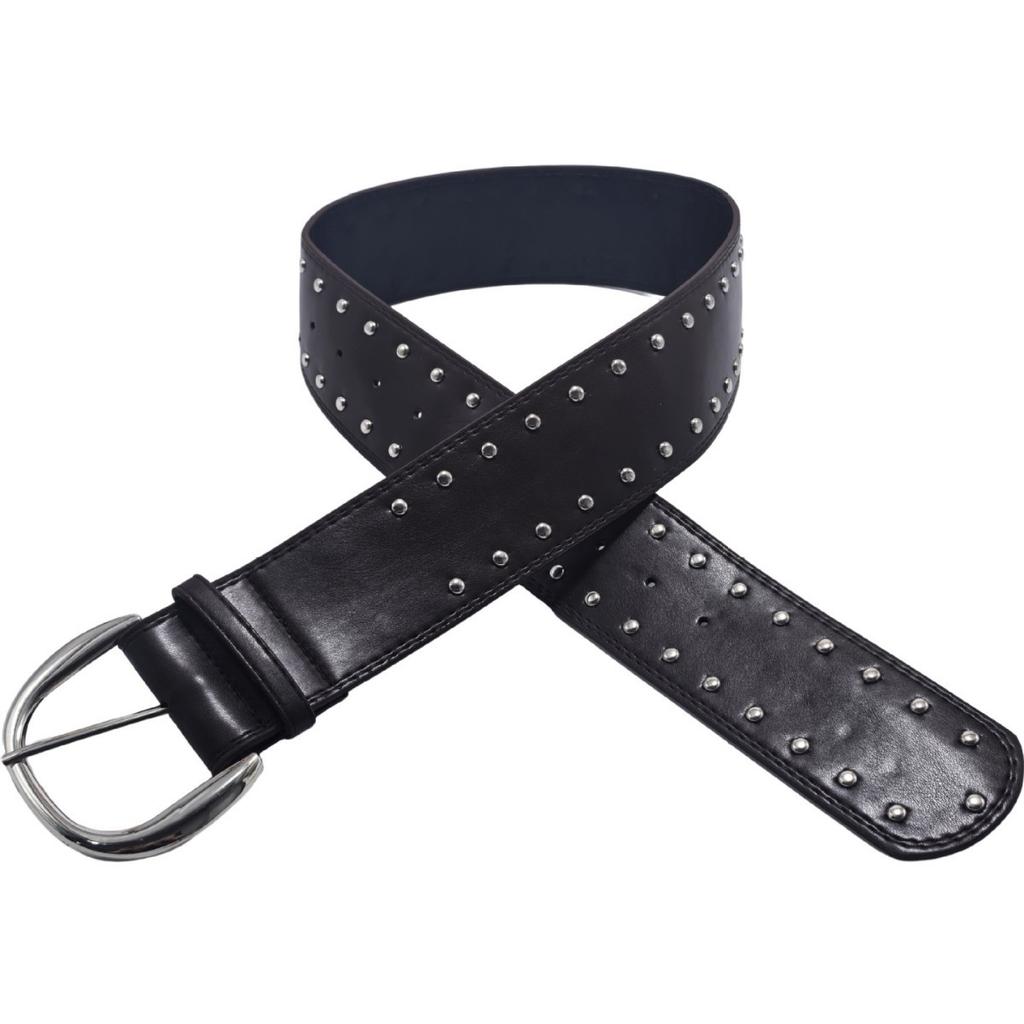 European and American punk round rivet belt, young men's and women's denim casual versatile bead brown wide belt, hot-selling models