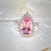 Luxury Female Pink Water Drop Zircon Ring Charm Silver Gold Color Wedding Rings For Women Small White Stone Engagement Ring