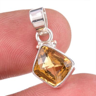Natural Citrine Gemstone Handmade 925 Solid Sterling Silver Gift Pendant 1" W9k33