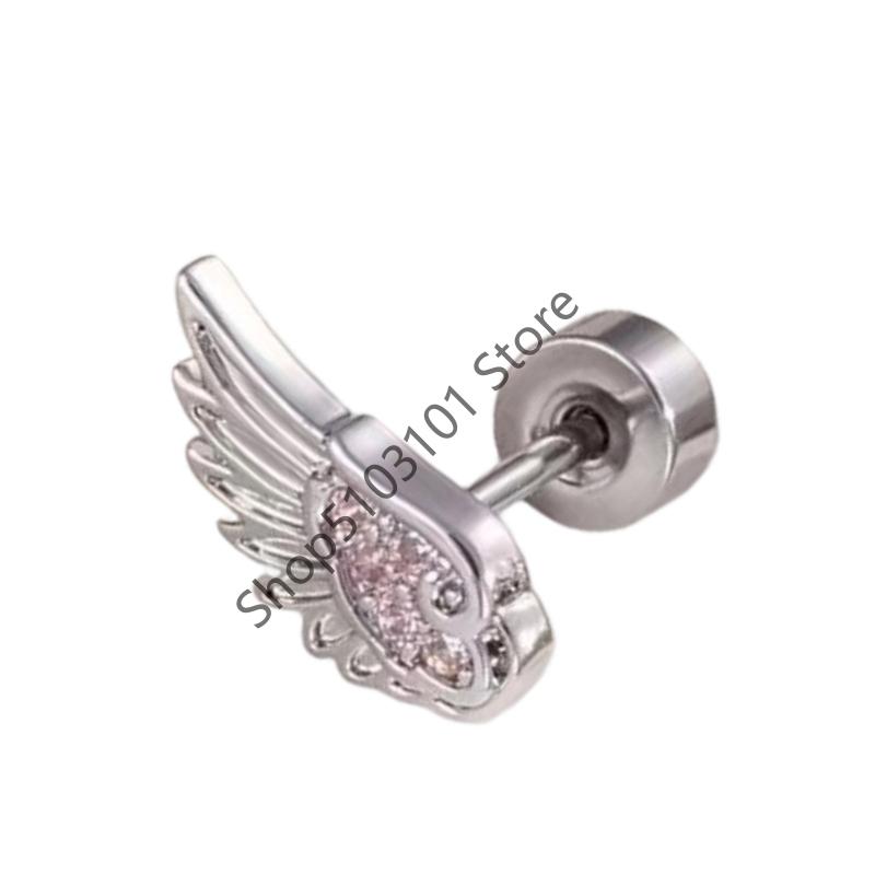 1PCS Silver Hip Hop Vintage Creative Angel Wings Earrings Women Punk Studs Birthday Jewelry Gift