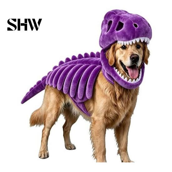Costume Scheletro Dinosauro Tridimensionale per Animali Domestici, Abbigliamento 3D Luminescente al Buio, Cappello Morbido Peluche di Dinosauro per Cani Gatti di Halloween, Cosplay Festività