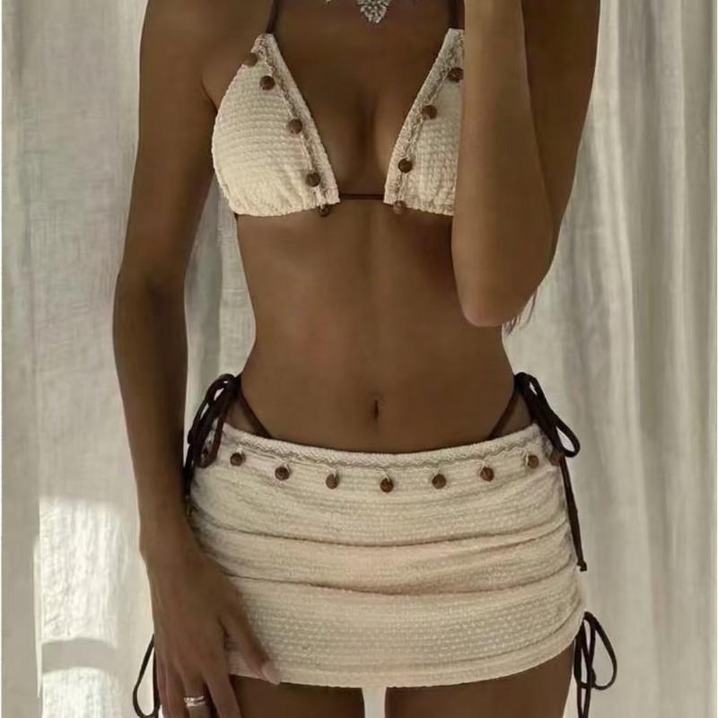 European and American Swimwear Women's 2026 New Neck Beach Sexy Swimsuit High-end Hot Spring Bikini Three-piece Set in Stock