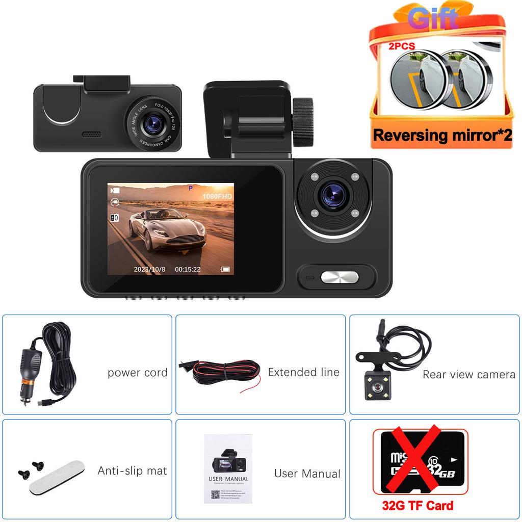 3 Channel Video Recorder Dash Cam for Cars WIFI 1080P 2Inch Car DVR  Rear View Camera Black Box Car Assecories Free Mirror Gift