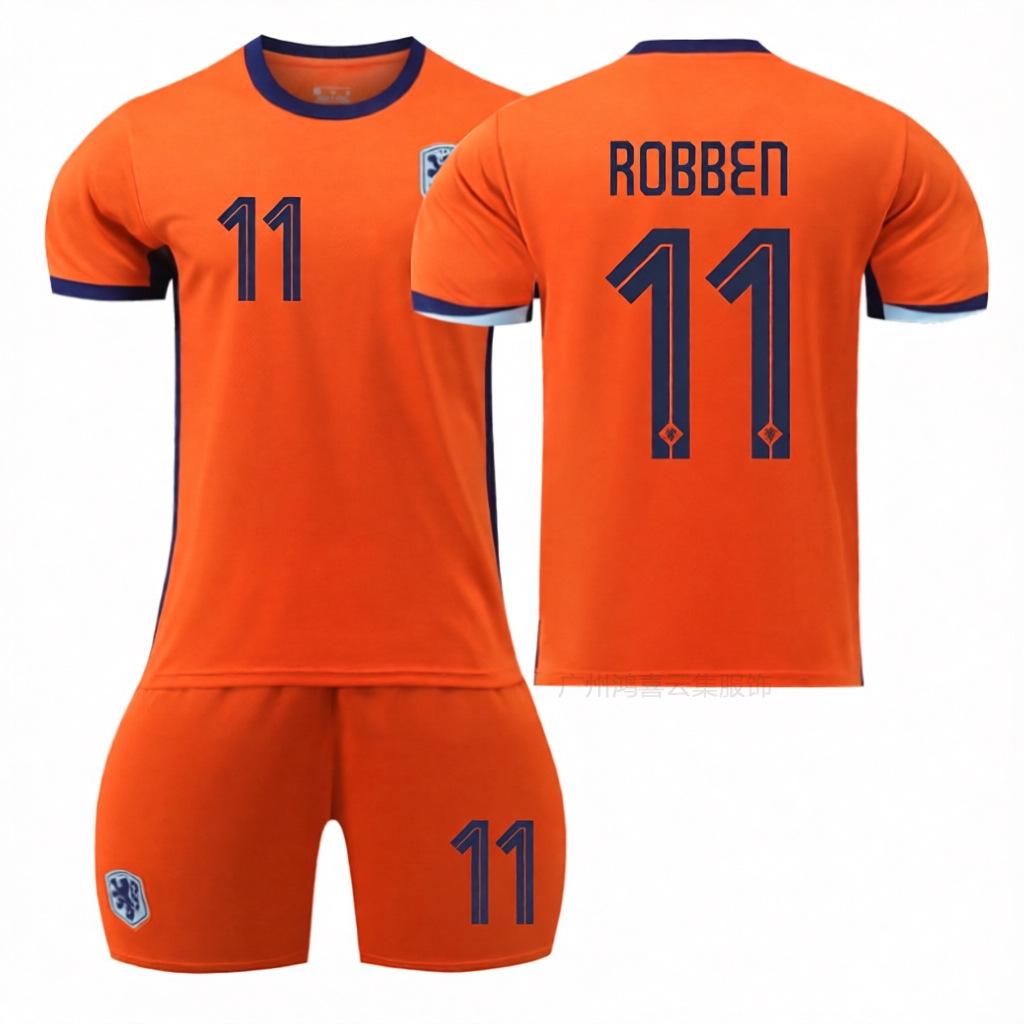 2024 Nizozemský domácí dres: Van Dijk #4, Robben, Depay, De Jong Fotbalový dres s krátkým rukávem - Edice Evropského poháru