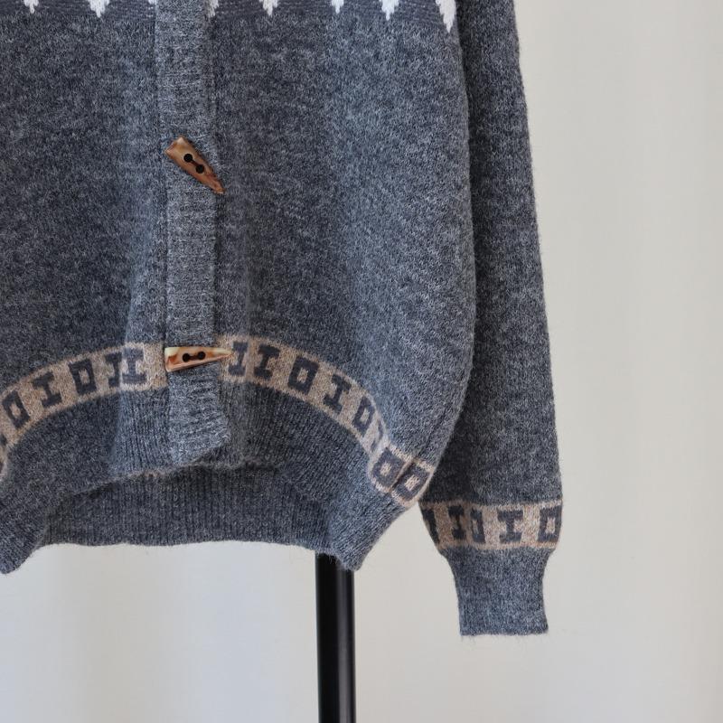 Retro Hooded Horn Buckle Knitted Cardigan Autumn and Winter New Design Sense Loose Lazy Wind Sweater Jacket Women