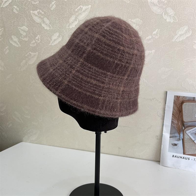 Autumn and Winter Wool Basin Hat Warm Soft Waxy Rabbit Hair Wool Blend Bucket Hat Ladies Striped Water
