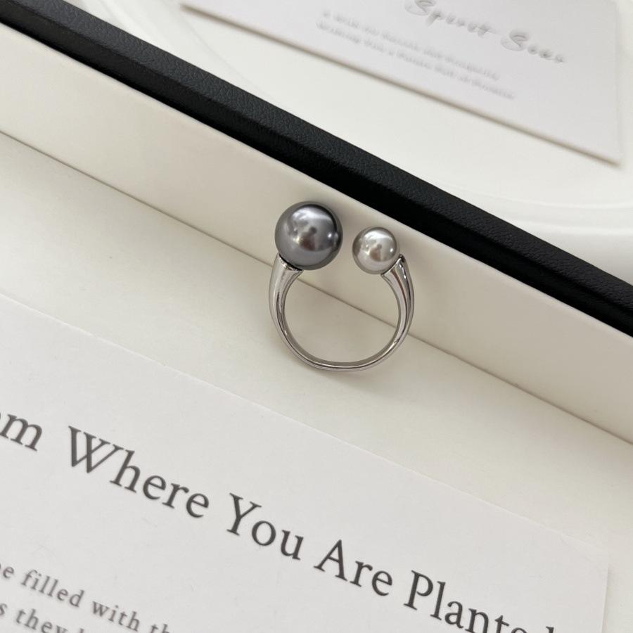 Французское Натуральное Конопляное Серое Таитянское Черное Жемчужное Открытое Кольцо Дизайнерское Кольцо для Женщин