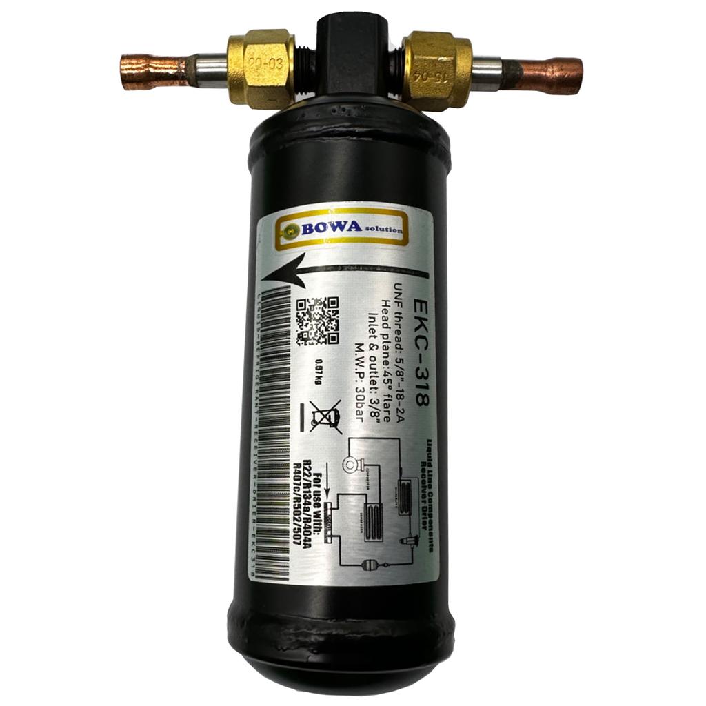 EKC318 Receiver, Filter Drier & Sight Glass 3-in-1 Combo Refrigeration Part (3/8"SAE) Is Designed for 1/3~1.5HP Condensing Units