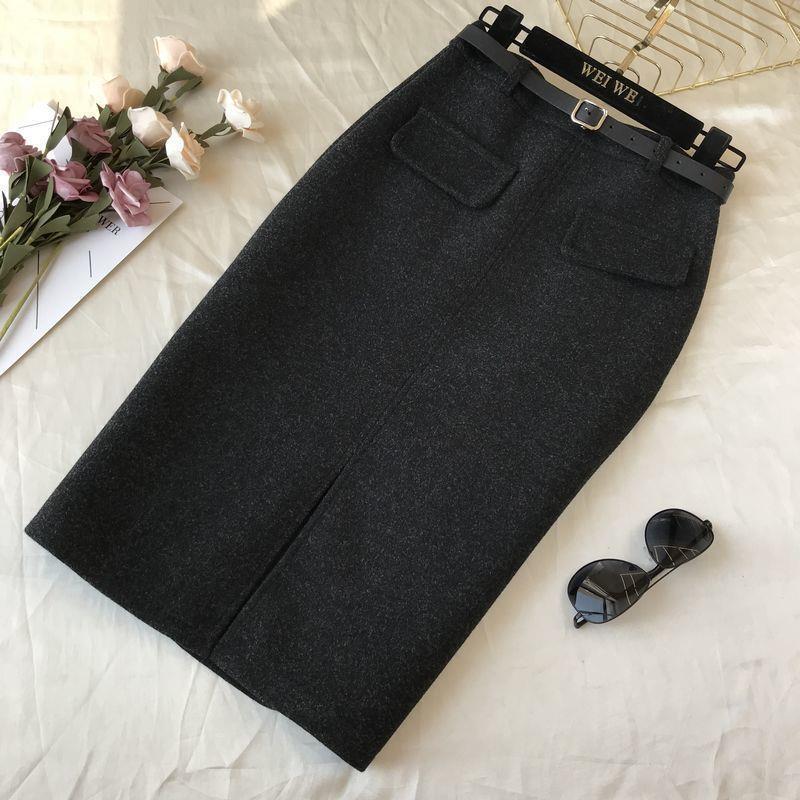 

2025 Women s Woolen Mid-Length Winter Skirt with Stylish Slit for Pear-Shaped Figures XL (Recommended 118-128 jin)