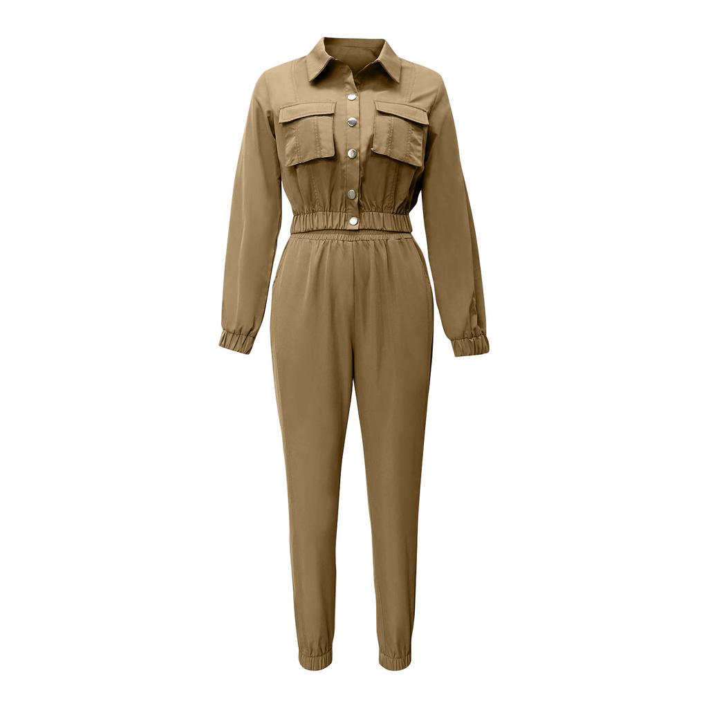 Women's Solid Color Workwear Style Short Sleeve Top Lace-Up Shorts Two Piece Set
