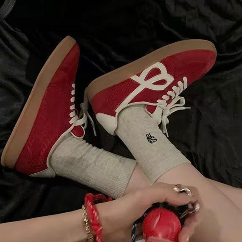 Soft leather version~ retro red German training shoes women's 2025 new color matching platform Forrest Gump shoes casual sports board shoes