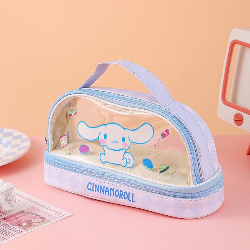 

Cutest Cartoon Transparent Pencil Case, Double-Layer Design, Ideal for Schoolgirls Stationery & Makeup небесно-голубой