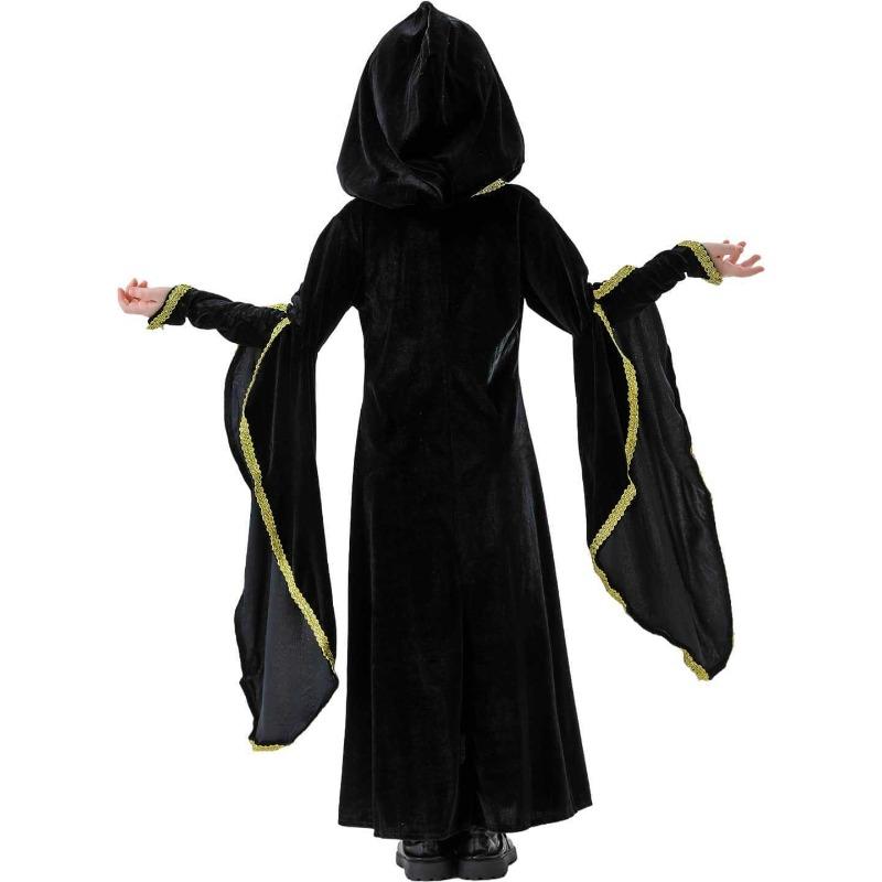 

Костюм на Хэллоуин, Средневековый придворный винтажный королева королева КО детский вампир черное золото платье 150