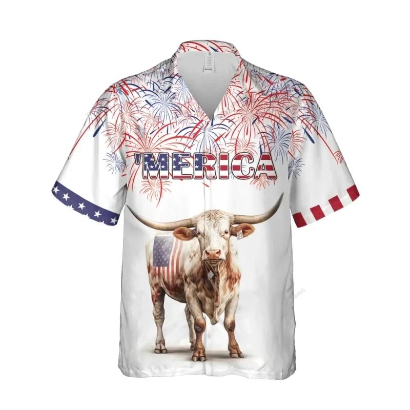 Men's 3D Printing Cow Graphic Hawaiian Shirts Summer Oversized Animal Patterns Shirt Top Men Casual Beach Shirts Ropa Hombre