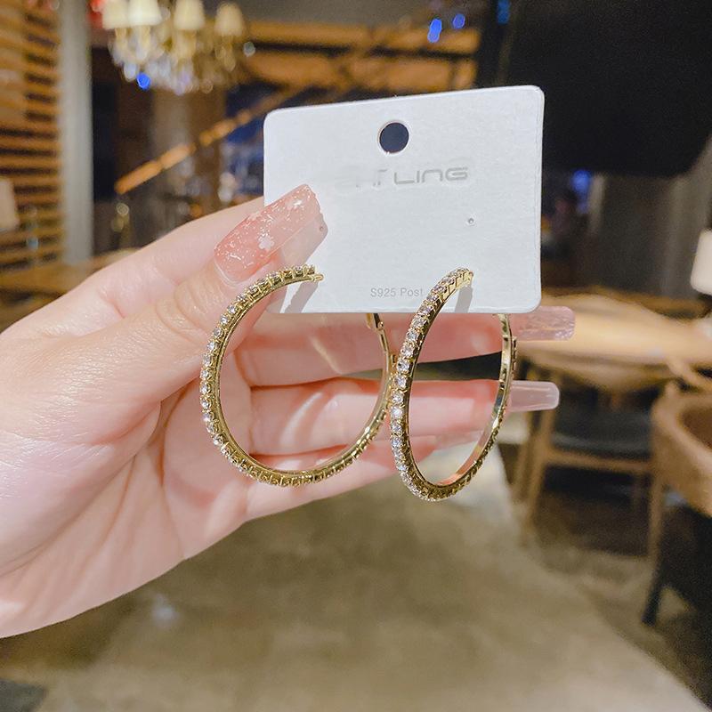 Fashion Rhinestone Crystal Hoop Earrings for Women Exaggerate Elegant Big Circle Accessories Valentine's Day Gift Jewelry