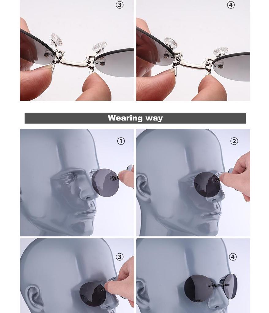 Rimless Retro Round Ultralight Clip-on Sunglasses - Matrix Morpheus Style
