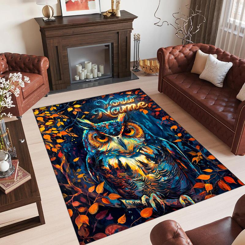 Birds Theme Crystal Velvet Floor Rug Personalized Custom Name Text Warm Carpet Home Decoration