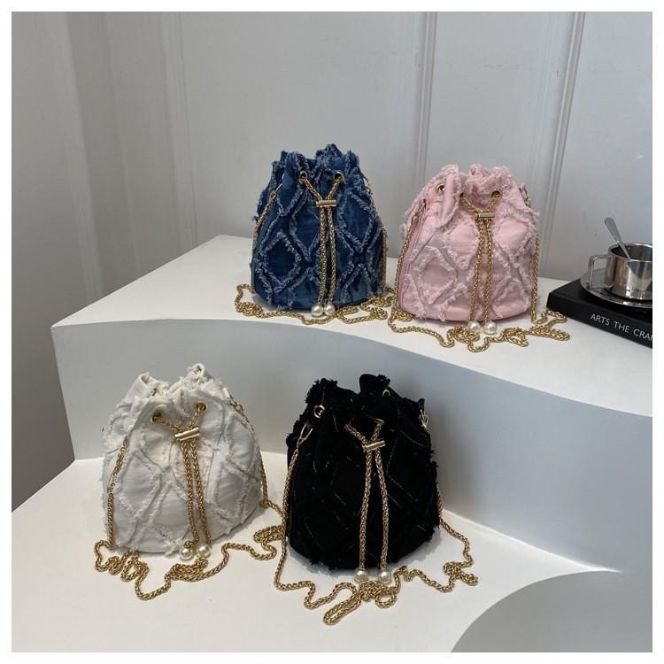 Stylish Korean Denim Bucket Bag With Versatile Large Capacity For Casual Outings
