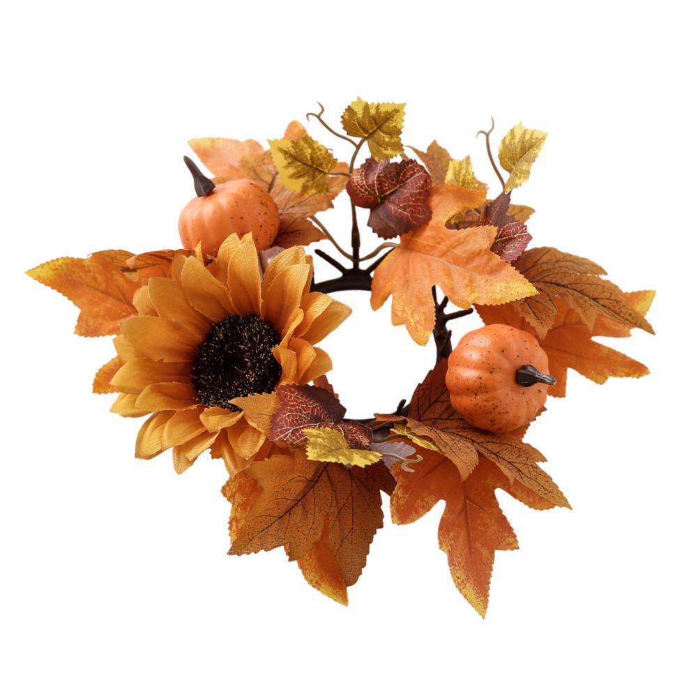 Maple Leaf Candle Garland Harvest Season Candle Ring Fall Harvest Candle Ring Wreath Set with Artificial Pumpkins for Home оранжевый