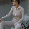 European and American Street Casual Women's Suit Long-sleeved Zipper Slim-fitting Stand-up Neck Cardigan Plastic Leggings Two-piece Set