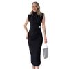 2024 Summer European & American Style Ruffle Sleeve Bodycon Dress with Semi-High Neck for Women.