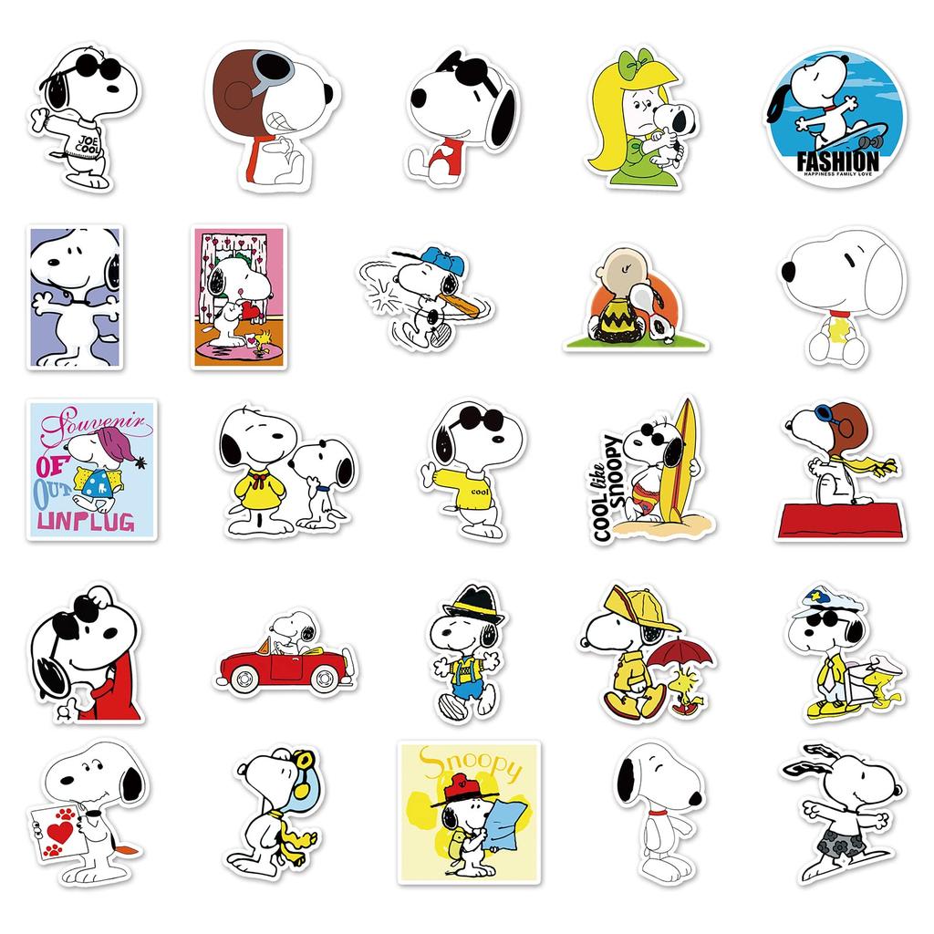 Snoopy Sticker Set Waterproof Snoopy Sticker Pack Branded Stickers for and More (50 Stickers) - - Suitcases, Cars, Motorcycles, Helmets, Skateboards,