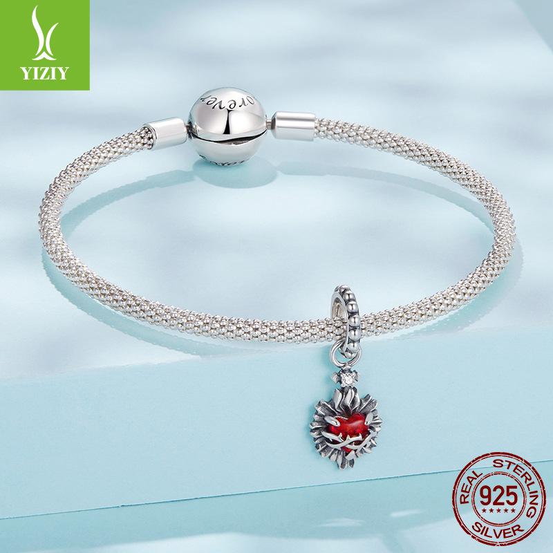 Vintage Cross Love Pendant Accessories Popular S925 Sterling Silver Sacred Heart Diy Beads