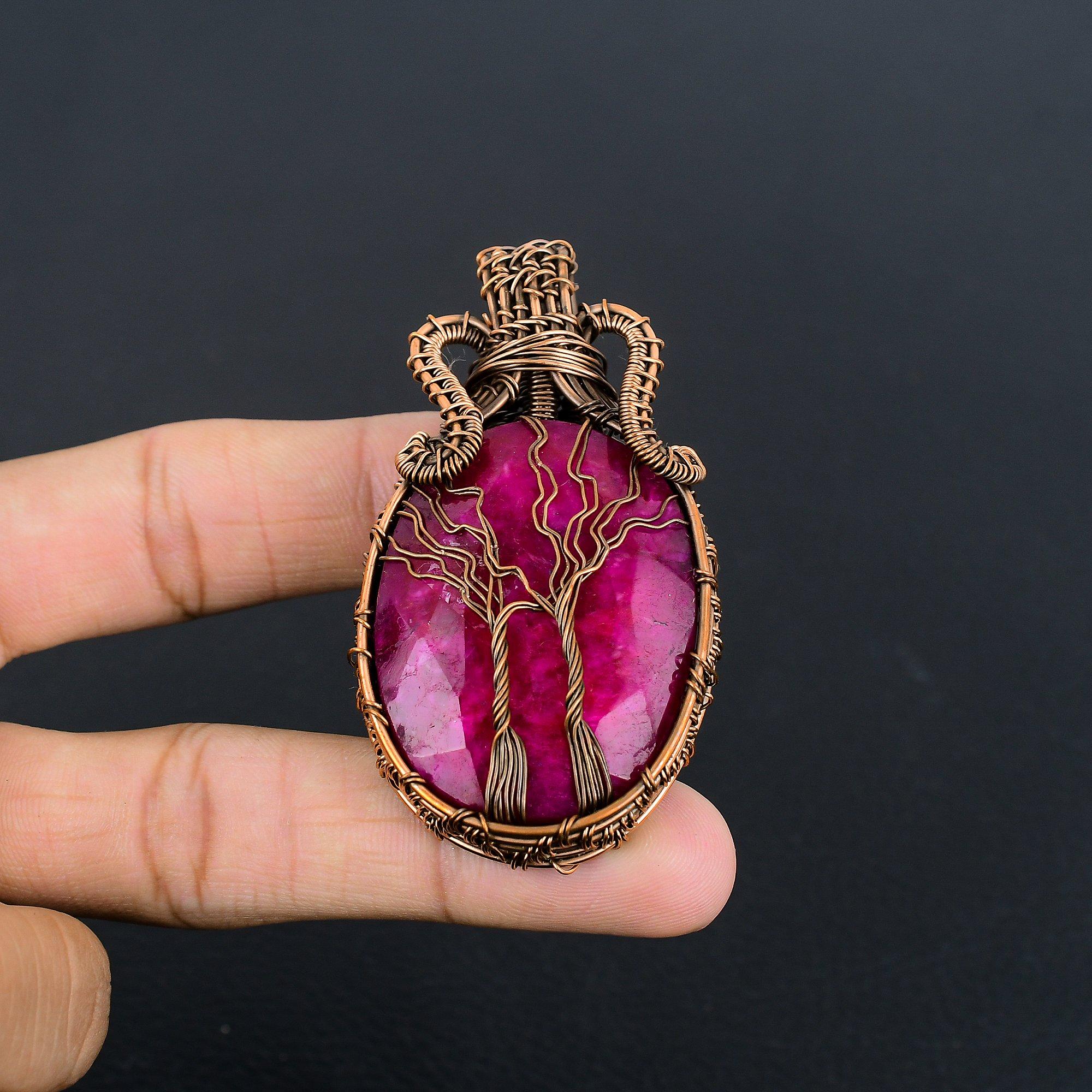 

Ruby Pendant Gemstone Jewelry, 925 Solid Sterling Silver Handmade Tree Of Life Pendant, Latest Design Jewelry 2.28 Inches красный