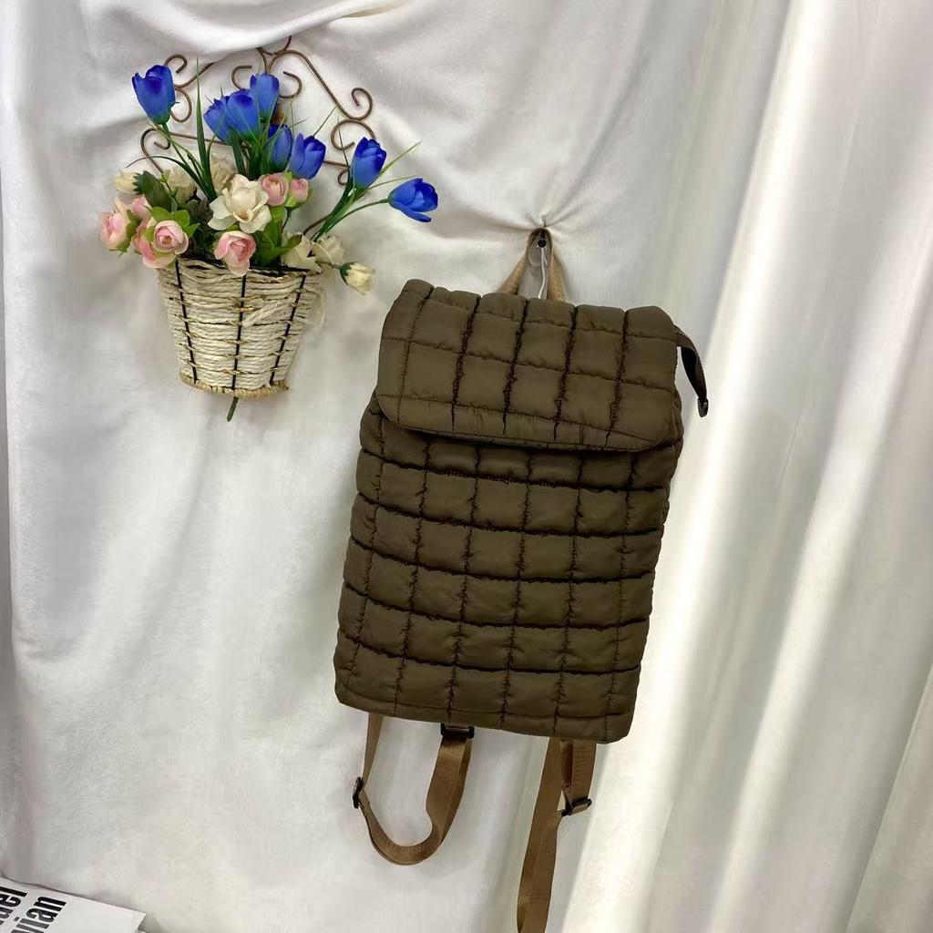 Quilted Backpack Purse for Women Small Lightweight Puffer Puffy College Laptop Backpack Nylon Casual Bookbag Daypack Top Flap